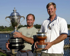 John MacCausland, holding the Nash Trophy, and Brad Nichol, holding the Nutmeg Trophy
