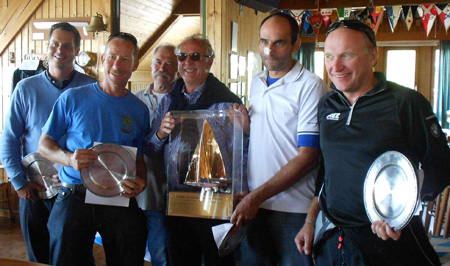 Left to Right: Christian Knoll, Hubert Merkelbach (3rd), Klaus Pittrich (Chief Race Officer), Axel Hampe (Winner), Chris Konrads (Winner crew), Markus Steinlein (2nd) 