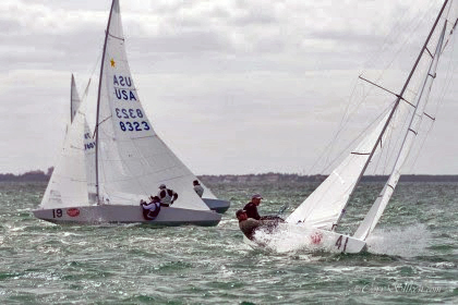 Eric Doyle/Payson Infelise and Paul Cayard/Brian Fatih in 18 knots