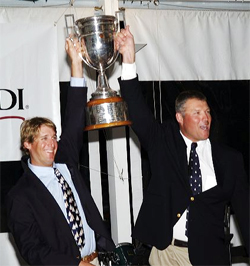 Mark Mendelblatt and Mark Strube with the Bacardi Cup; photo by Jan Walker