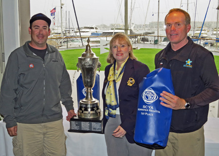 Payson Infelise, Kellie Fennenssy of SCYA, and Eric Doyle with the Frank Borzage Perpetual Trophy, which was first awarded in 1930, Photo by Mike Priest.