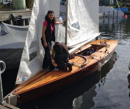 Daniela Schneider and Dominik Turnherr on their wooden Starboat